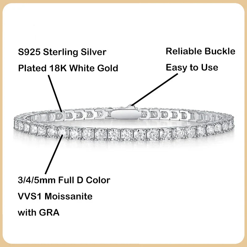 2024 New In GRA Certified 3/4/5/6.5MM White Full Moissanite Tennis Bracelet for Women Men 925 Silver Diamond Link Bracelets