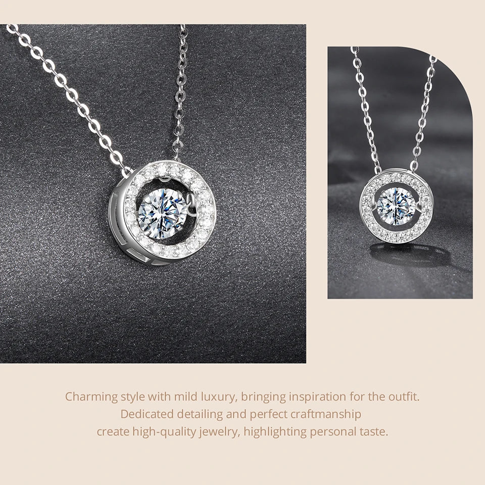 0.5CT Dancing Moissanite Necklace 925 Sterling Silver Halo Round Pendant Link Necklace for Women Wedding Jewellry Gift
