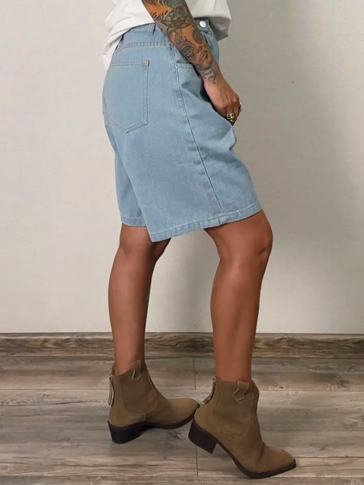 Summer Jean Shorts Women Denim High Waist Black Baggy Short Jeans Summer Pants Women's Bermuda Denim Shorts Wide Leg For Women