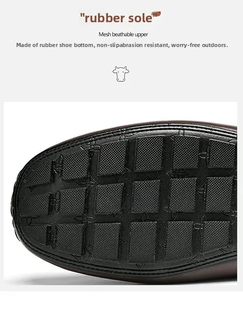 Top-grain Cowhide Men's Shoes, Bean Shoes, Summer Breathable, High-end and Sophisticated Business Casual Leather Shoes