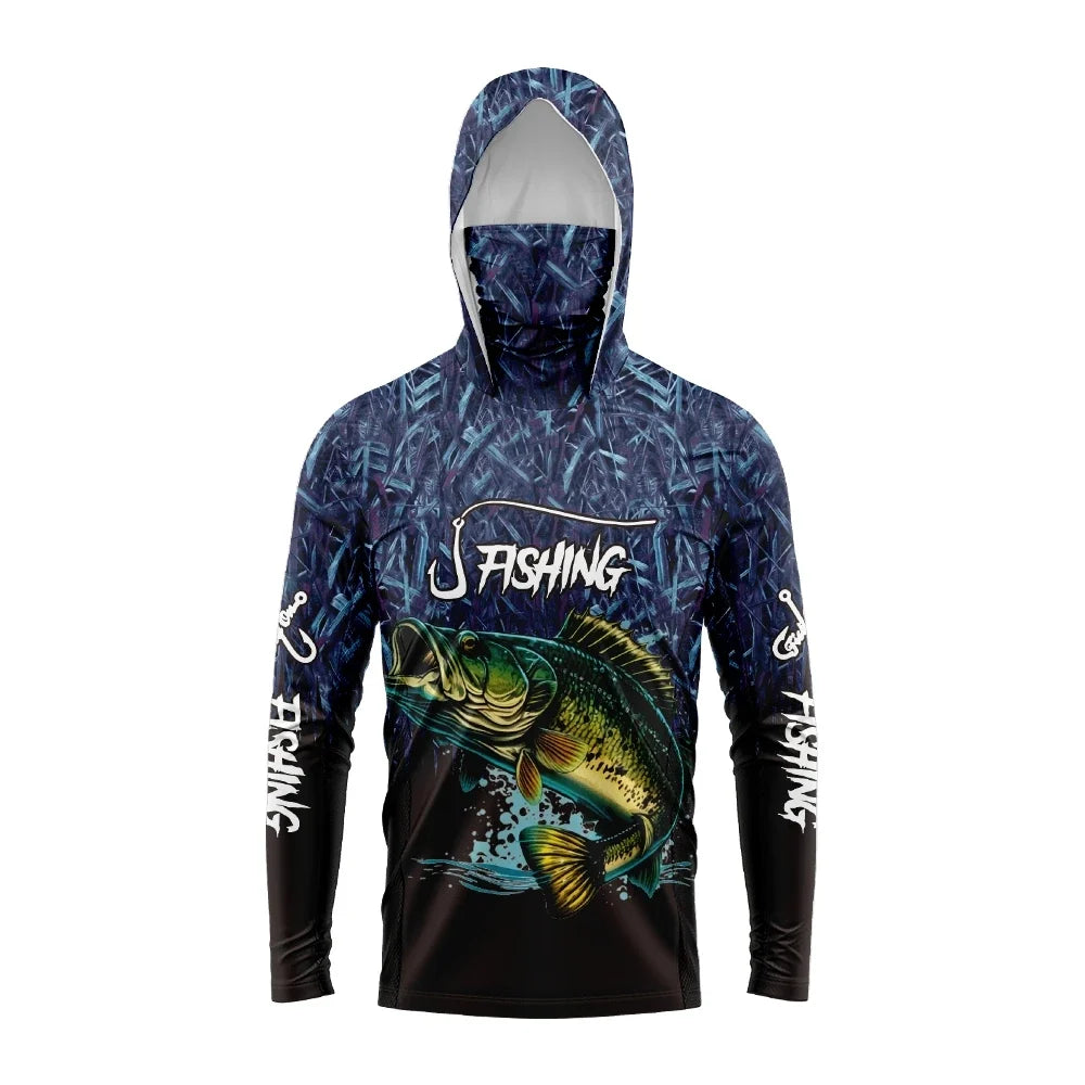 Men Hood Fishing Shirt long sleeve fishing t shirt uv protection Fishing Apparel