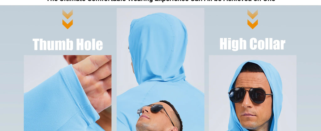 Men's Rash Guard Sun Hoodie Long Sleeve UPF 50+ Sun Protection SPF Quick Dry Hiking Swim Fishing Shirt
