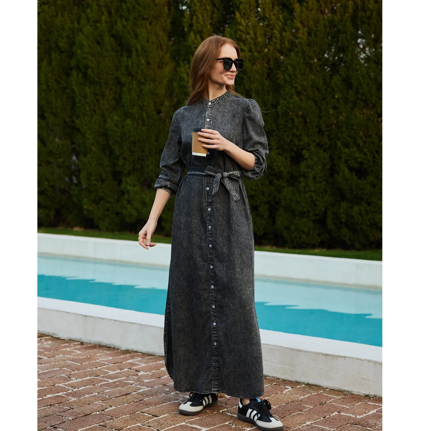 SS26 Women Lightweight Denim Dress Cotton Black and Blue Maxi Dress