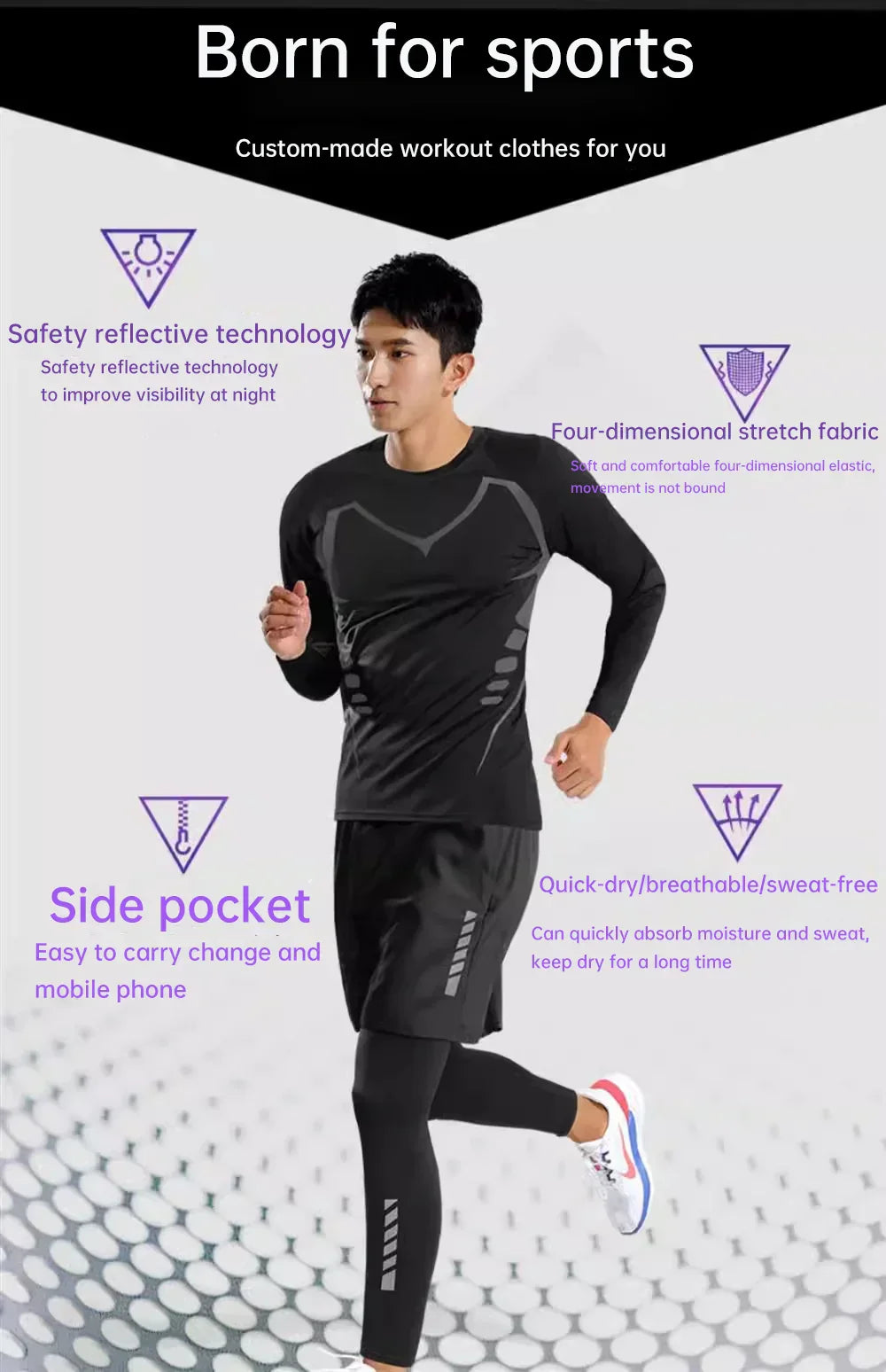 Running sportswear set men's autumn and winter fitness wear fast dry clothes professional training morning run outdoor cycling