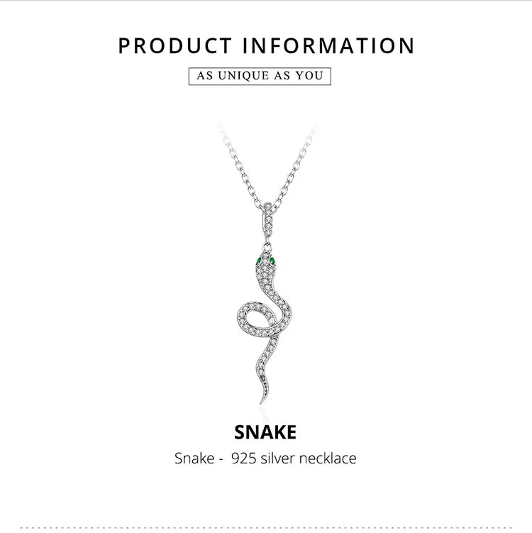 925 Sterling Silver Snake Pendant Necklace Pave Setting CZ for Women Adjustable Chain Link Fine Jewelry Party Gift