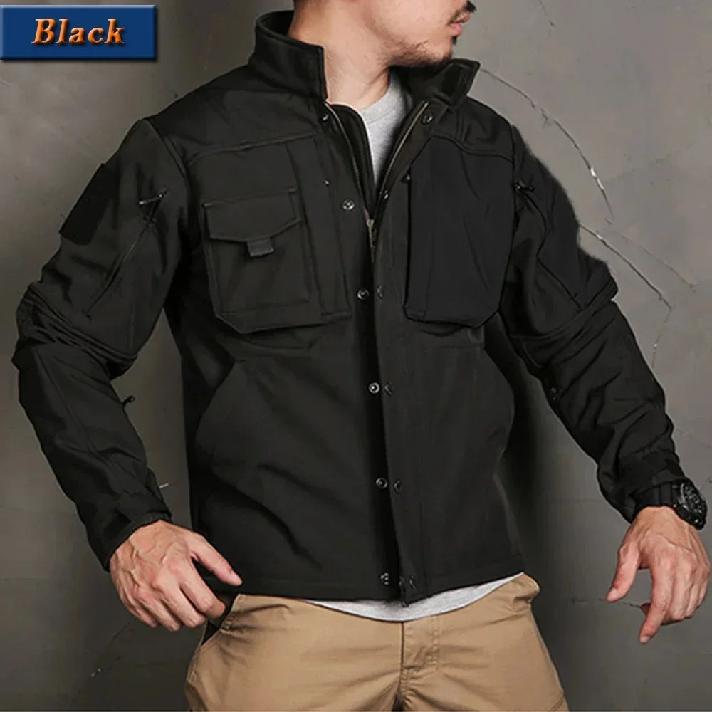 Tactical Shark Men's Soft Shell Jacket Fleece Lined Waterproof Warm Outdoor Combat Coat with Multiple Pockets Windbreaker