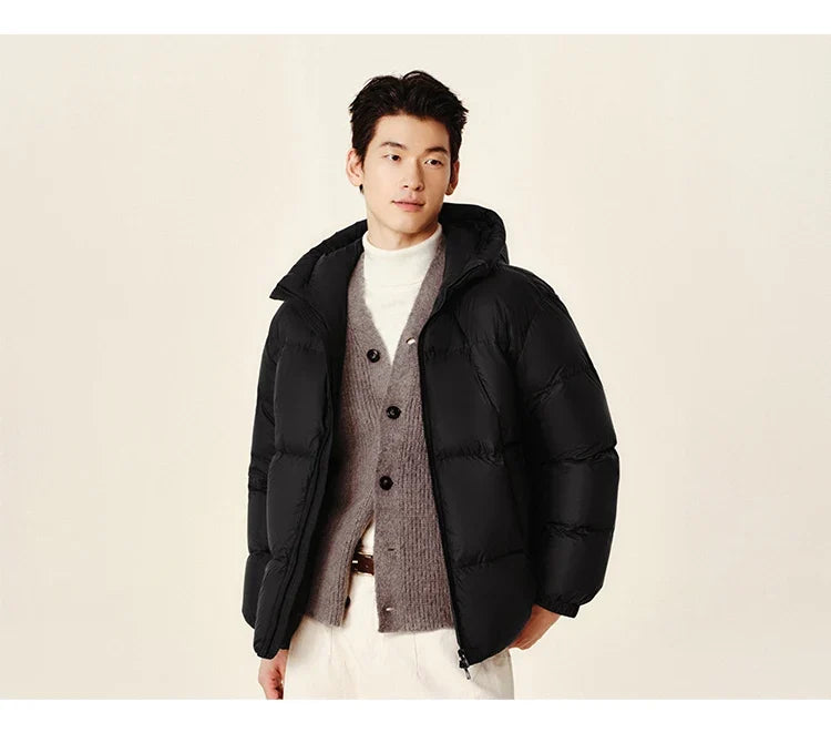 Down Jacket Men 2024 Winter New Thermal Three-Proof Couple Hooded Outerwear Solid Color Versatile Down Jacket