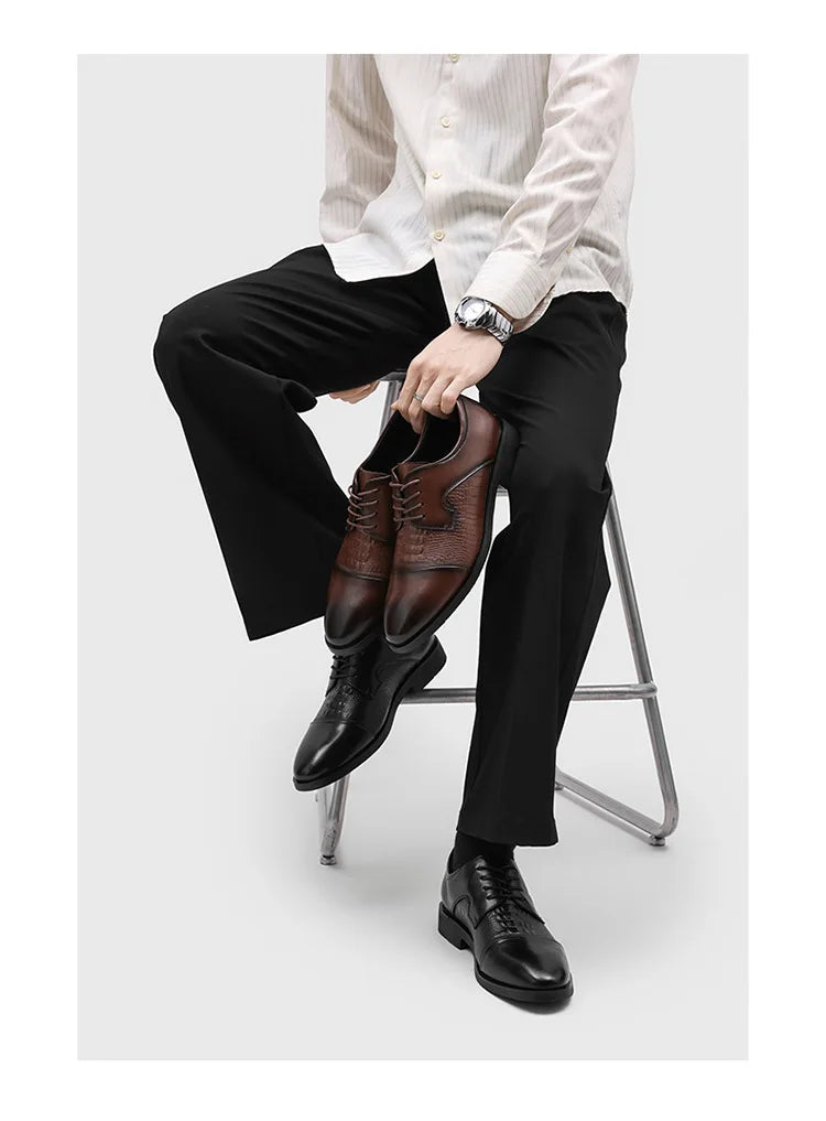 New Lace Designer Elegant Shoes Man Spring Autumn Business Casual Leather Shoe Male Fashion Solid Color Wedding Dress Shoes Man