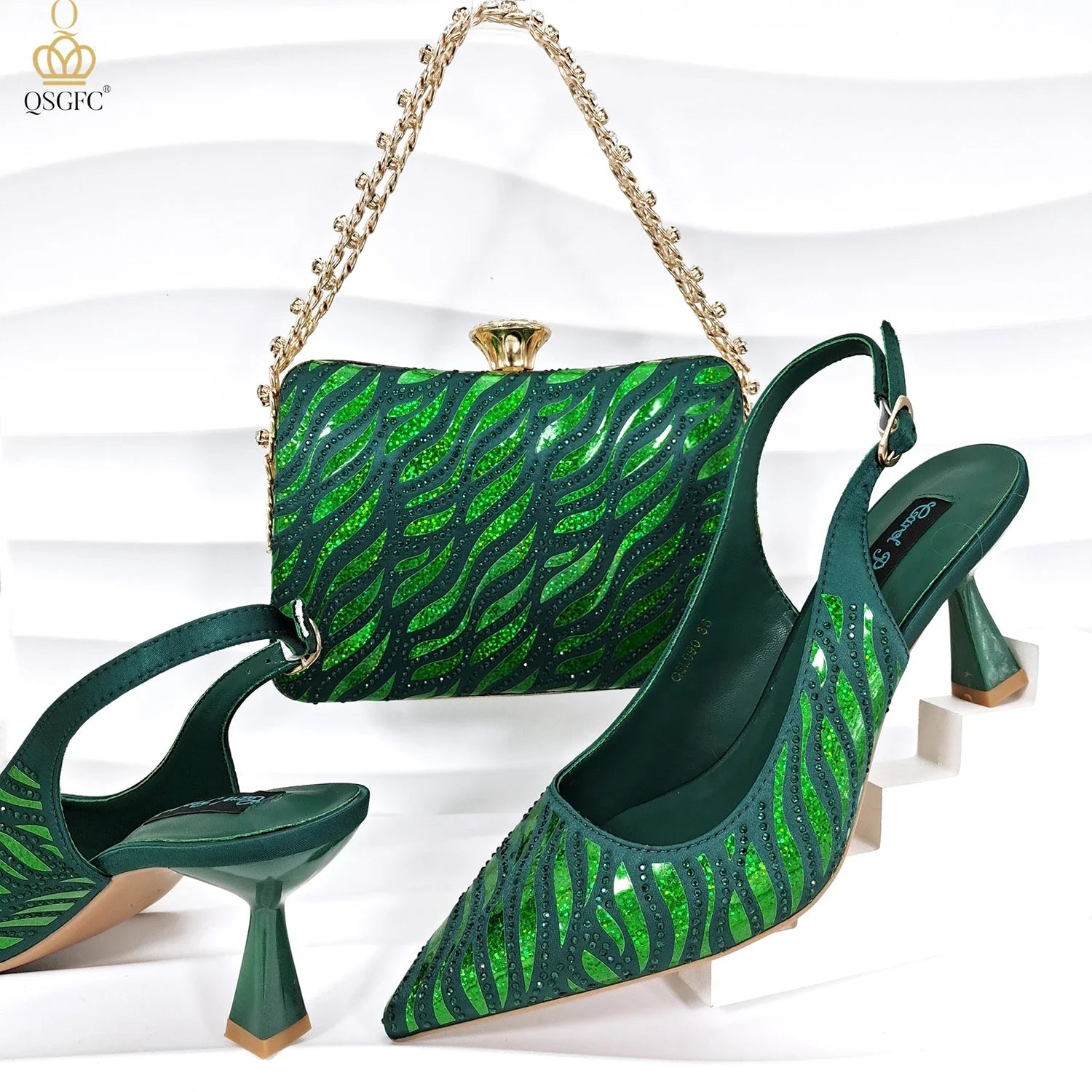 Fashion Shoes Matching Bag Set Decorated with Crystal Ladies Wedding Party