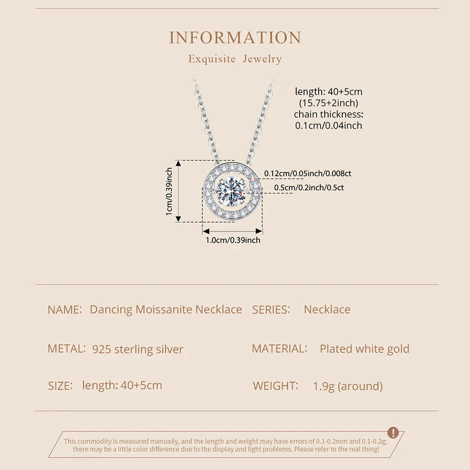 0.5CT Dancing Moissanite Necklace 925 Sterling Silver Halo Round Pendant Link Necklace for Women Wedding Jewellry Gift