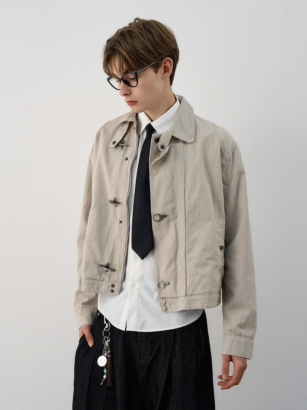 Retro Black Gothic High Street Airplane Buckle Jacket for Men and Women Korean Fashion Y2k American Retro Casual Jacket