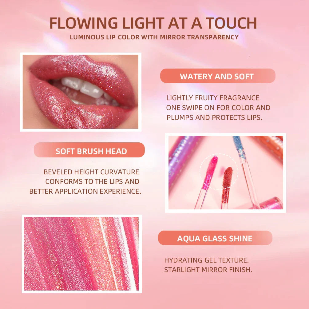9Pcs/Sets Glitter Lip Glaze Liquid Lipstick Set Shine Lip Gloss Gift Box Natural Moisturizer Waterproof Lips Makeup