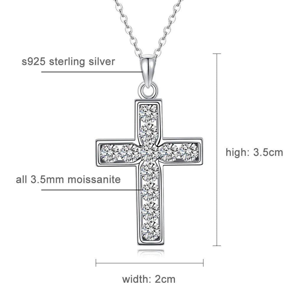 3.5mm Moissanite Cross Pendant Necklace Original s925 Sterling Sliver Plated 18k White Gold Fine Necklace for Women Man
