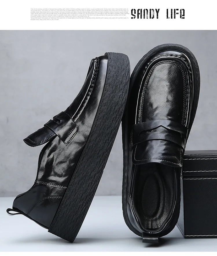 Height-increasing Business Casual Loafers for Men 2026 Spring New Black Designer Shoes Male Fashion Genuine Leather Shoe Man