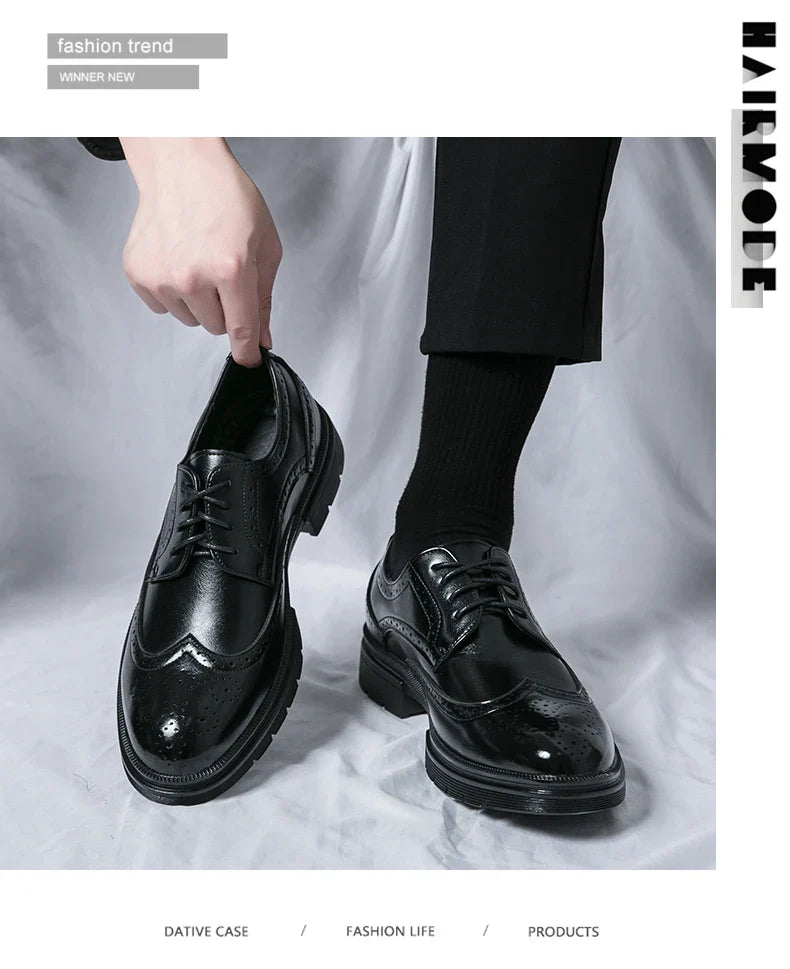 Men's Leather Brogue Oxford Dress Shoes Formal Business Handmade Classic 2026 Brown Black Chaussure Homme