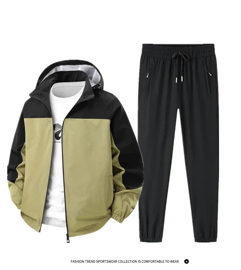 Men Spring Autumn Sport Set Comfortable Breathable Detachable Hooded Jacket Pant Set Training Morning Fitness Running Sport Suit