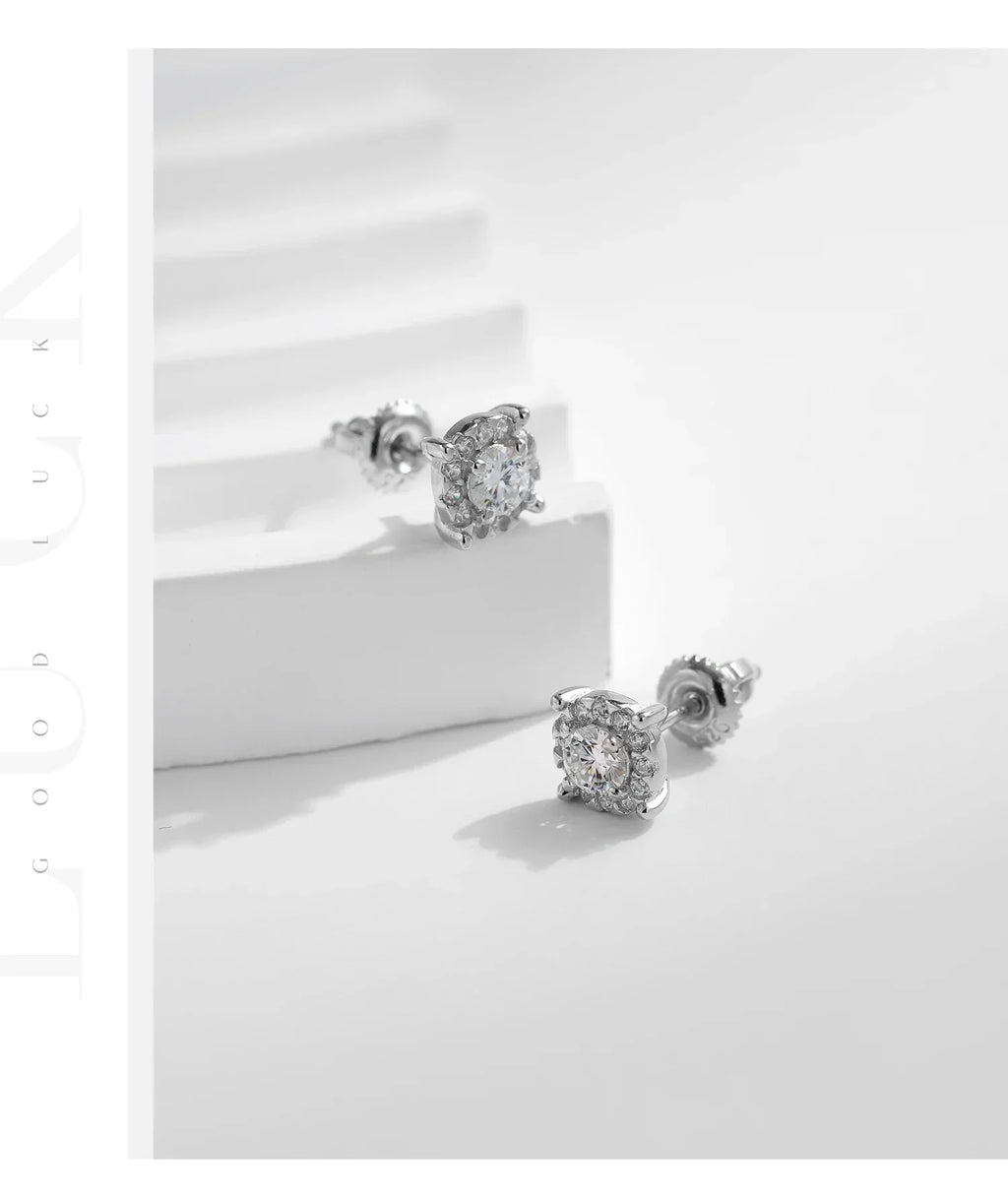 D Color Moissanite Stud Earrings Round Cut Lab Created Diamond 925 Sterling Silver Silver Bridal Jewelry For Women Gifts