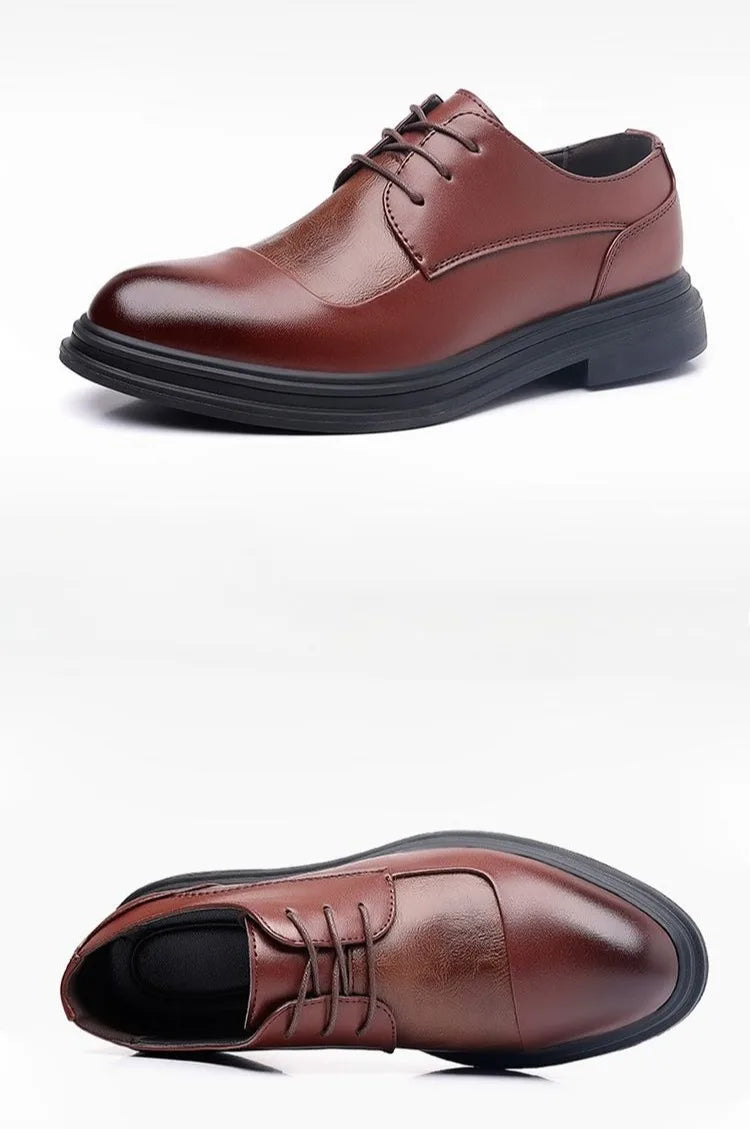 Men's Genuine Leather Oxfords Pointed Toe Lace Up Dress Shoes British Style Business Wedding Casual Footwear for Spring Autumn