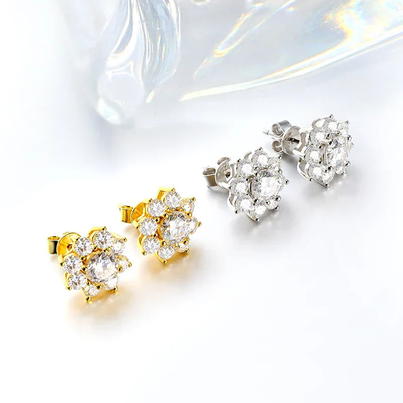 Sunflower Full D Color Moissanite Diamond Stud Earrings with GRA for Women Party Fine Jewelry S925 Sterling Silver Earring