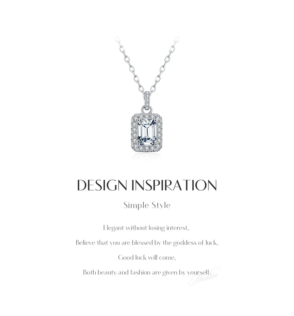 1CT D Color Emerald Cut Moissanite Halo Necklace 925 Sterling Silver Rectangle Wedding Pendant Necklace For Women Jewelry