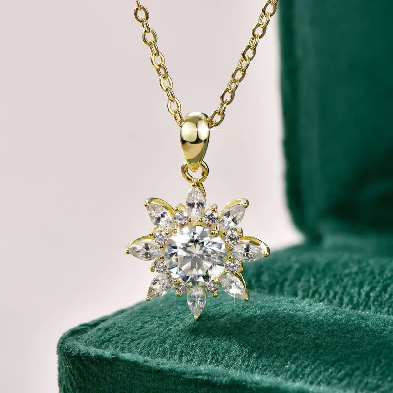 Exquisite Sunflower Pendant Necklace Certificated 8MM Moissanite Diamond Necklaces for Women Timeless Style Jewelry