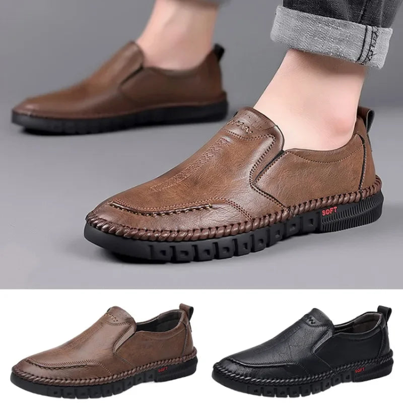 Men's Hand-Stitched Genuine Leather Shoes – Durable Casual Footwear for Everyday Wear