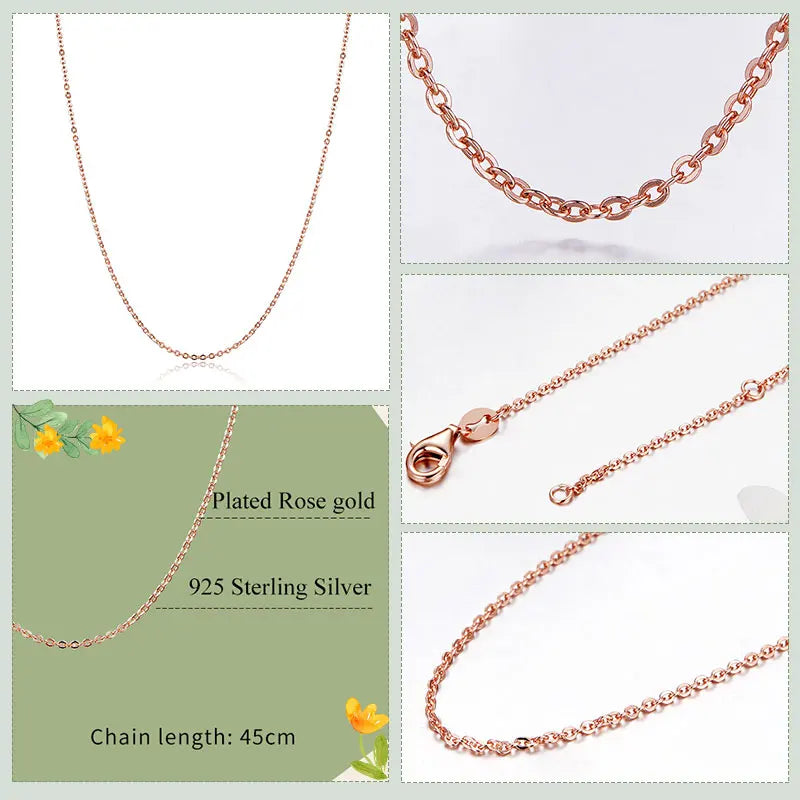 Rose Gold Color 925 Sterling Silver Necklace Chain Lobster Clasp Simple Chain Fashion Necklace Basic Jewelry 45cm