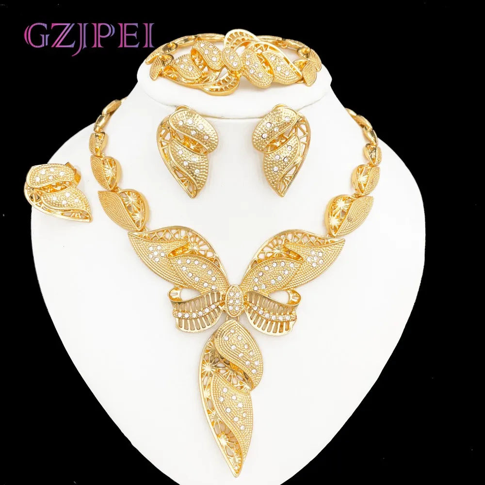 Nigeria Gold Color Jewelry Set For Women Wedding Jewelry Accessories Hight Quality 18K Gold Plated Jewellery 5 PCS