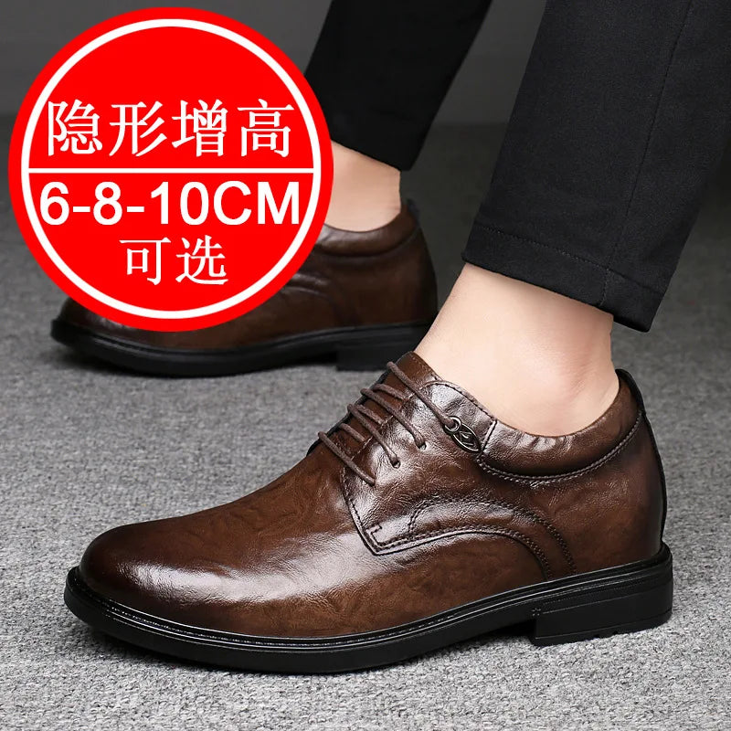 Leather Casual Elevator Shoes for Men 10cm Invisible Height Increase Casual Sneakers Business Formal Shoes