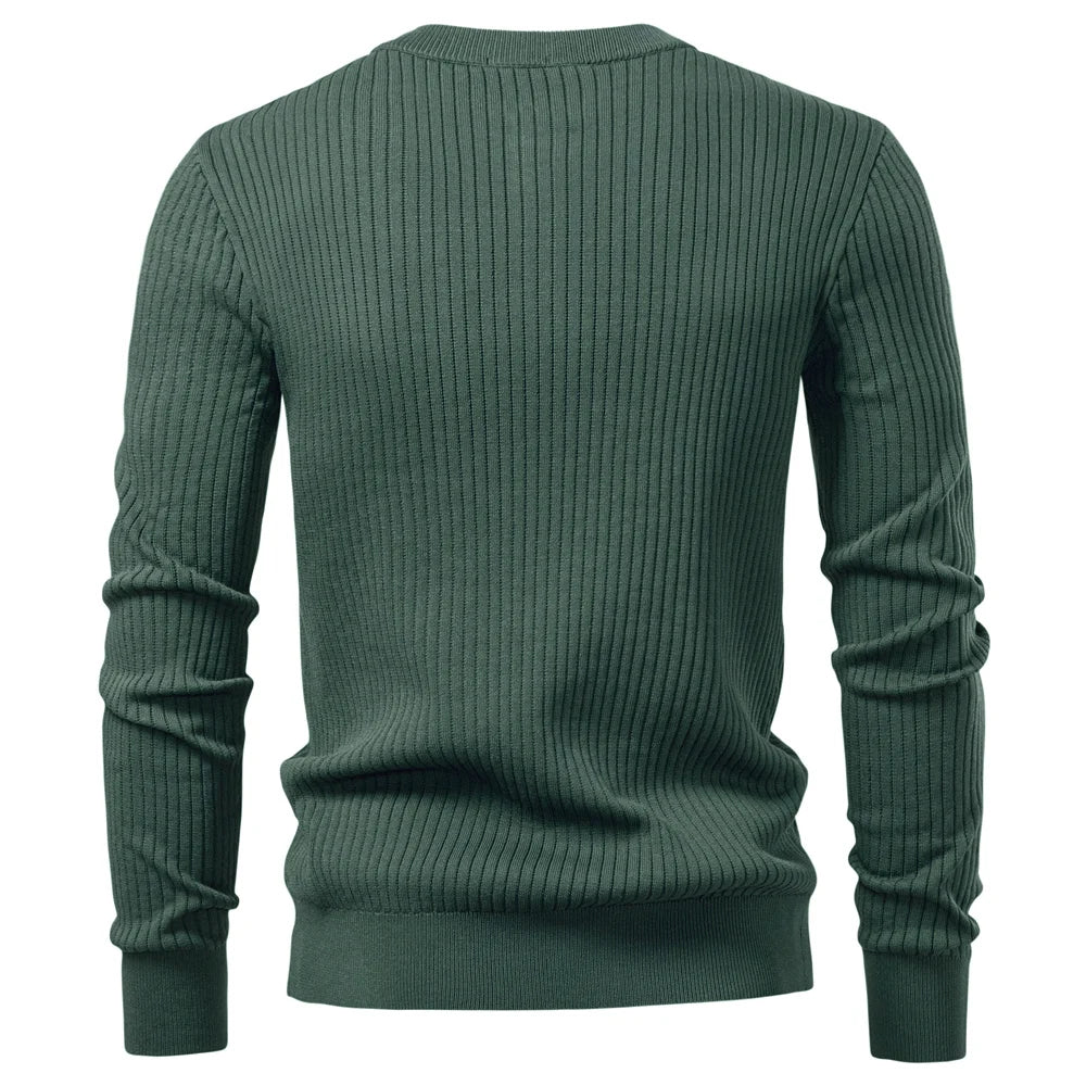 Men's Long Sleeve T-shirt Fall Winter Fashion Knit Slim Fit Polo Sweater Riibed Henry Collar Sweatershirt for Man