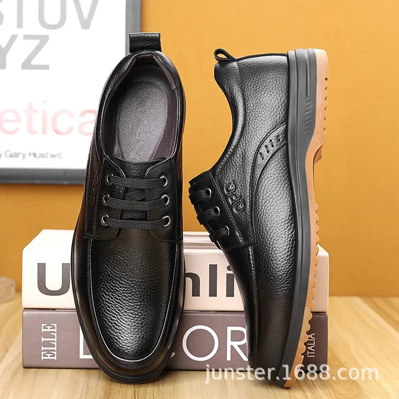 Men’s leather business casual shoes breathable soft sole spring autumn