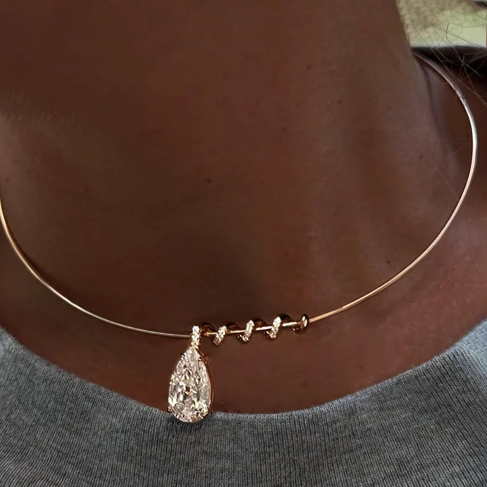 All Moissanite  Necklace with Waterdrop Snake Pendant 925 Sterling Silver 3/5Carat Pear Cut Lab Diamond Hard Choker for Women