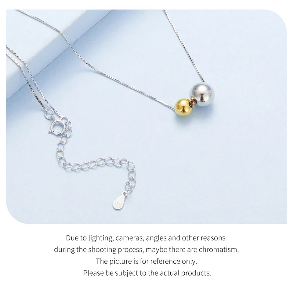 BAMOER 925 Sterling Silver Round Ball Beads Pendant Necklace Fashion Waterproof Metal Daily Gold Plated Trendy Jewelry for Women