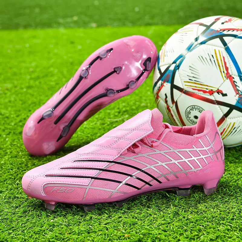 Pink-f50 Professional Mens Football Boots Boys Training Studded Fast Soccer Cleats Outdoor Non Slip Football Shoes Man 35-45