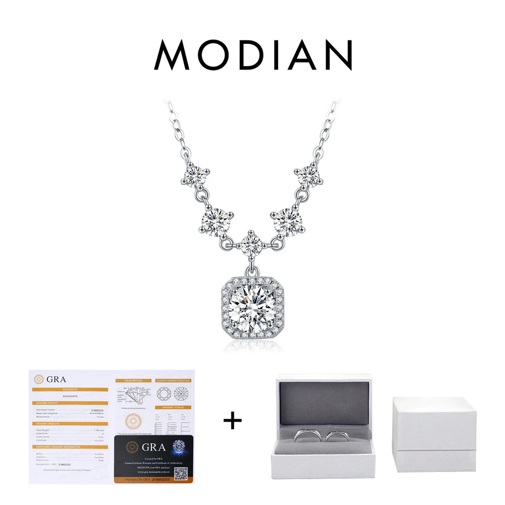 1CT D Color Moissanite Necklace 925 Sterling Silver Luxury Halo Charm Pendant Necklace For Women Bridal Wedding Jewelry