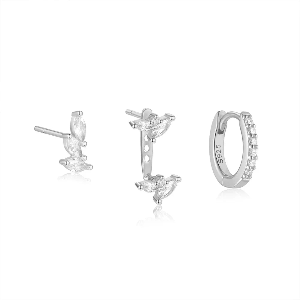 925 Sterling Silver 3PCS Zircon Double Layer Hoop Earrings For Women Minimalism Ins Earrings Fine Jewelry Party Gift