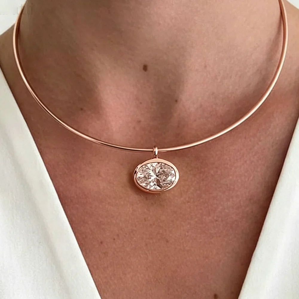 2/3/zct Oval Cut Solitaire Moissanite Pendant Necklaces for Women Wedding S925 Silver 1.5mm Big Diamond Omega Neck Chain Choker