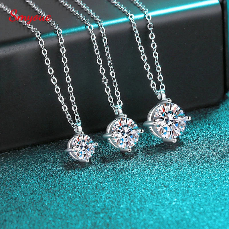 1ct VVS Moissanite Necklace for Women Simulated Lab Diamond Pendant Gift 100% Sterling Silver Wedding Jewelry Four-claw