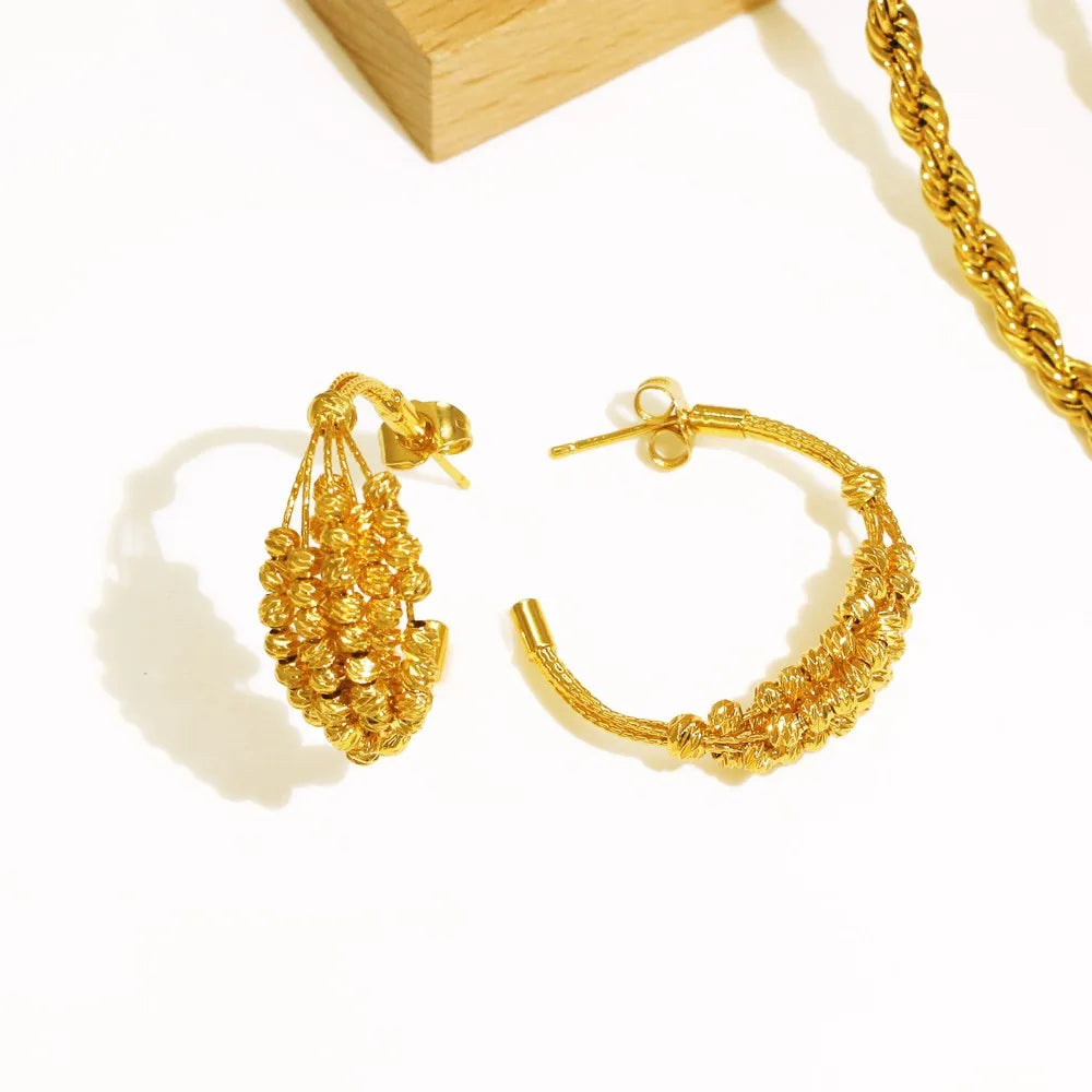 Exquisite Brazilian Gold Plated Wedding Jewelry Set Hight Quality Copper Beads Necklace Multi Layered Bracelet C Earring