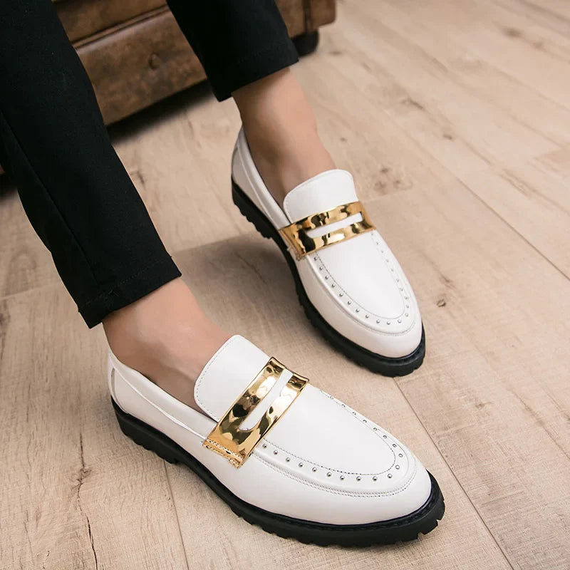 Fashion Classic Thick Sole Men's Penny Loafers Slip-On Business Dress Shoes Gentleman Metal Buckle Formal Black Shoes