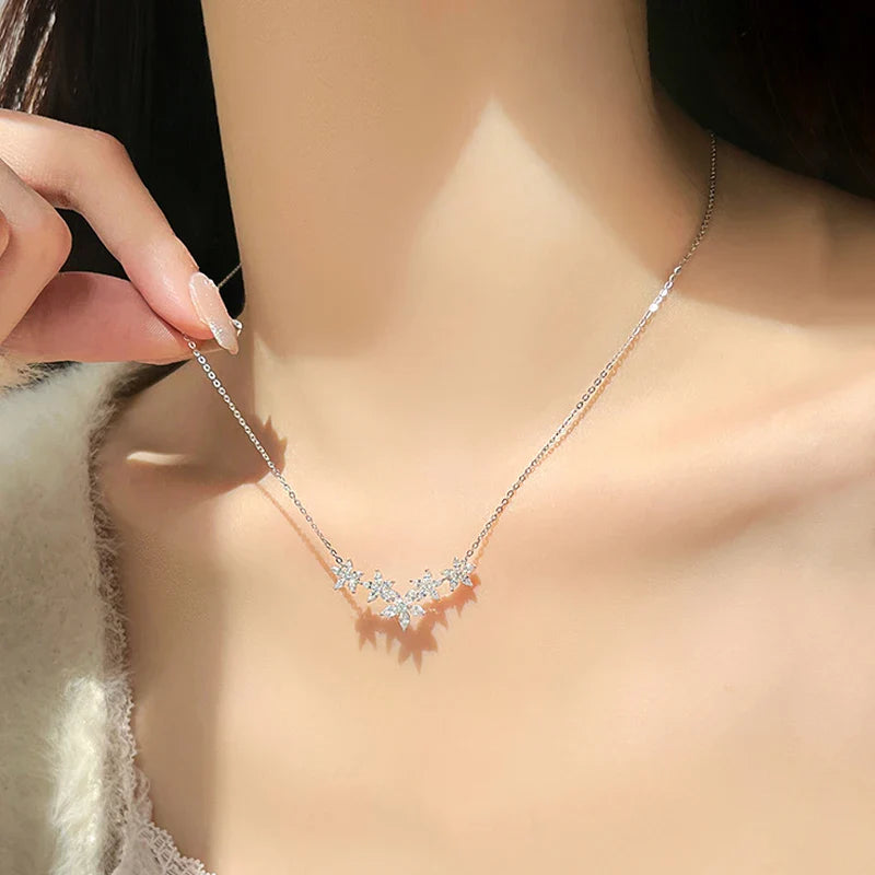 Exquisite Moissanite Diamond Necklace for Women Pure 925 Sterling Silver Flower Pendant Necklaces 2025 Trend Jewelry