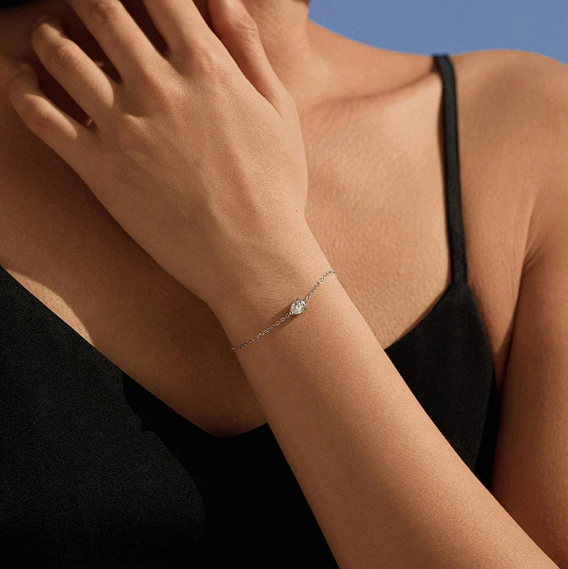0.8CT D VVS1 Pear Cut Moissanite Bracelets for Women Simple Elegant Wedding Fine Jewerly Dainty Pure S925 Silver Chain