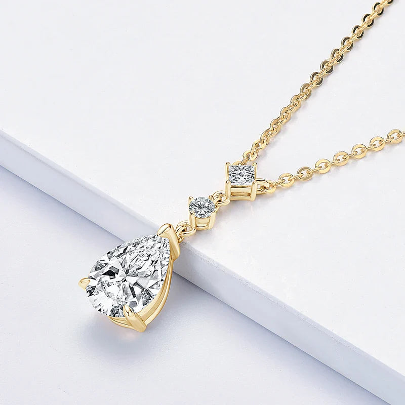 2CT Moissanite Waterdrop Pendant Necklaces 925 Sterling Silver Necklace Chain for Women Girl Wedding Fine Jewelry Gift