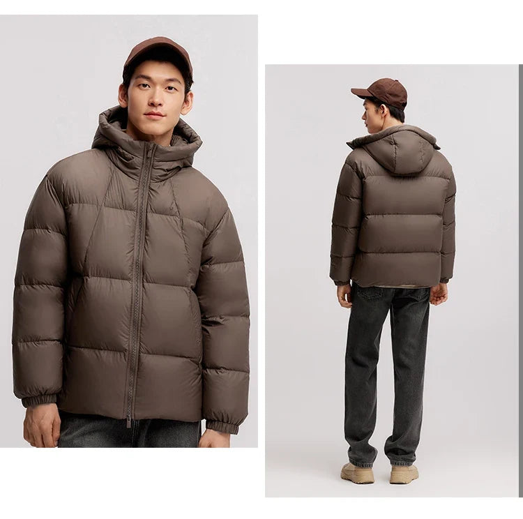 Down Jacket Men 2024 Winter New Thermal Three-Proof Couple Hooded Outerwear Solid Color Versatile Down Jacket