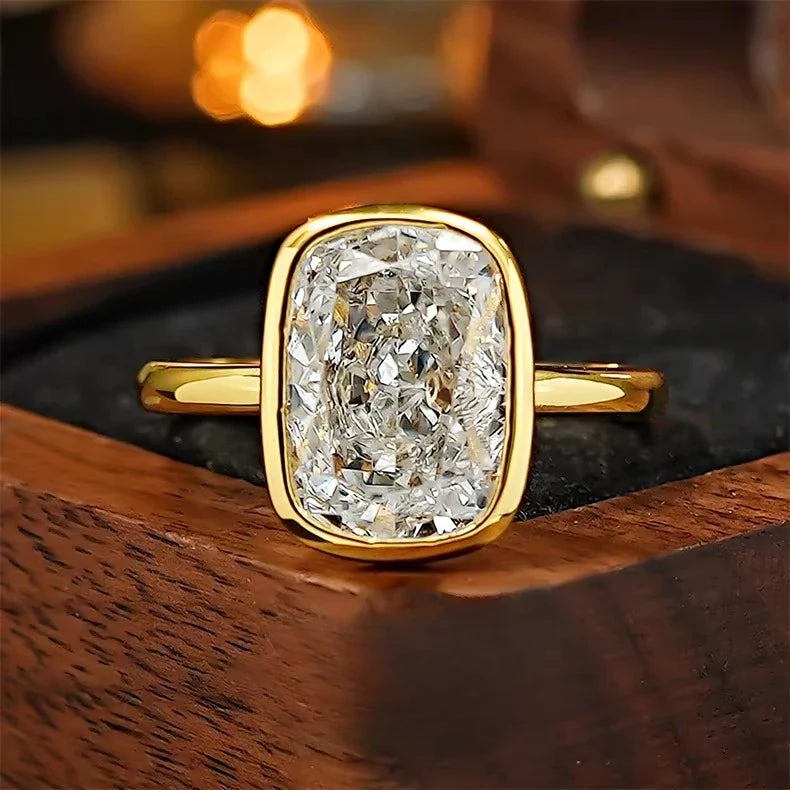 S925 Silver 8 * 11mm Fat Square White Zircon Ice Flower Cutting Ring Set with Classic Commuter Women's Jewelry