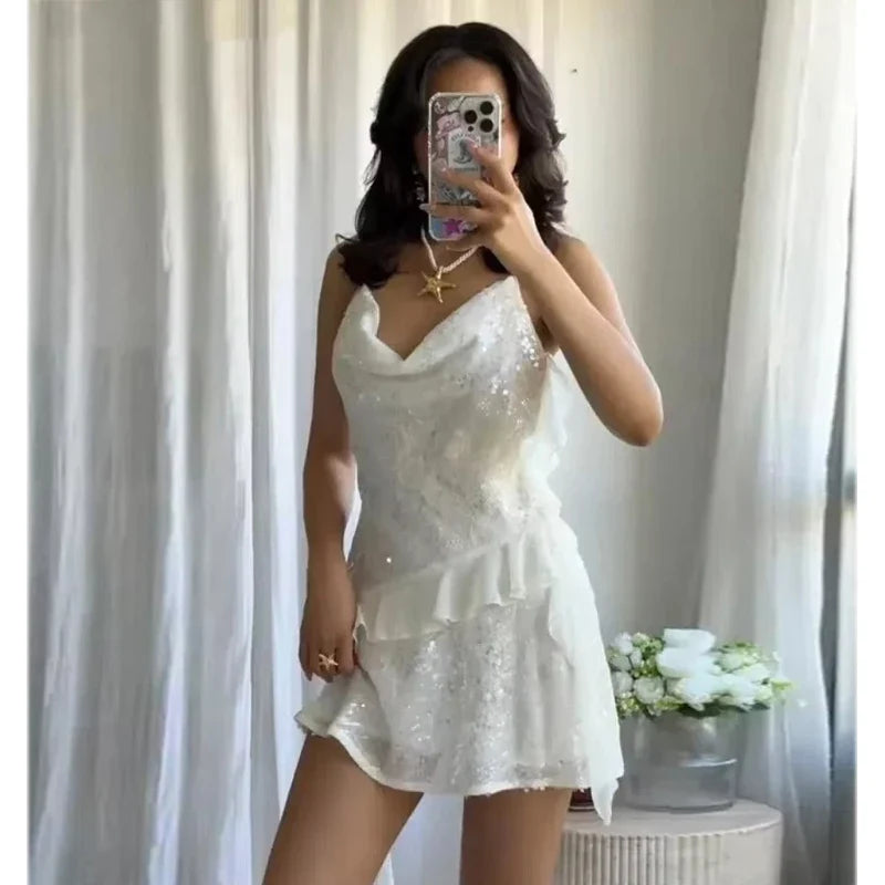 2025 Sequin Mini Dress Woman Sexy Slip Party Dresses for Women Summer Backless Women's Dress Straps Beach Short Dresses