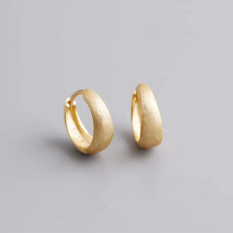 925 Sterling Silver Fine Matte Simple Wide Huggies Gothic Hoop Earrings for Women Unisex Piercing Rock Jewelry Ear Buckle