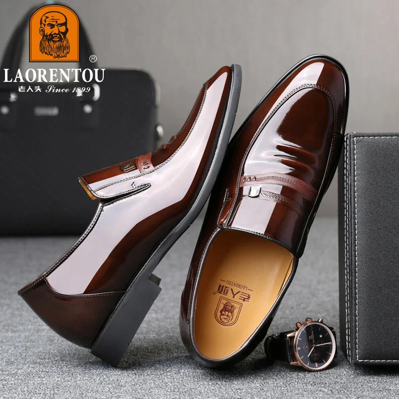 LAORENTOU genuine leather Increase in height 6CM men's shoes, dress leather shoes with raised pointed toe inside wedding shoes