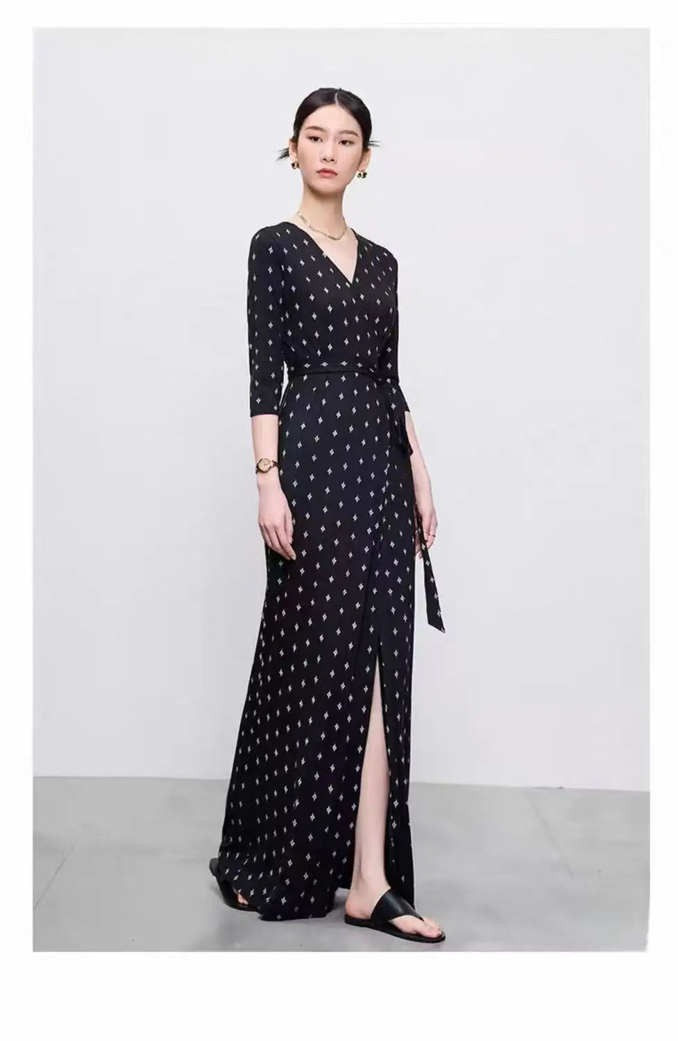 High End Half Sleeved Floral Long Dress For Women, 2026 Spring/Summer One-Piece Lace Up Lazy And Relaxed Vacation Dress