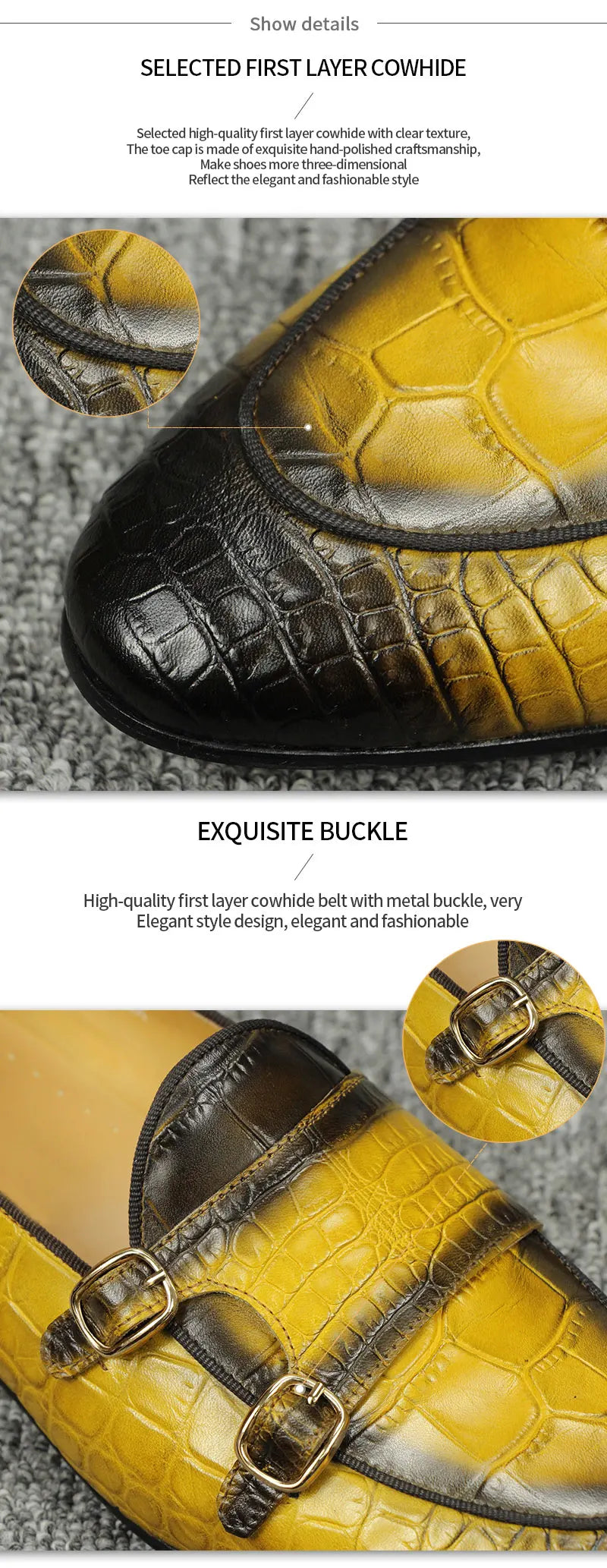 Men Loafers Double Monk Strap Slip on Fashion Casual Penny Footwear Business Wedding Evening Genuine Leather Crocodile Printing